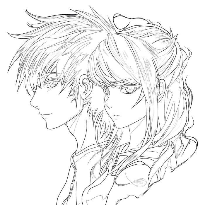 Anime couple coloring pages neko