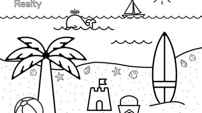 Beach coloring book pages