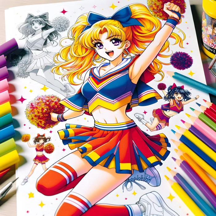 Anime coloring cheer cheerleader