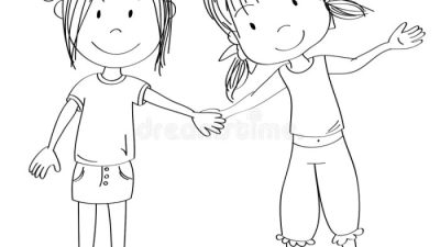 Animated Girls Holding Hands Coloring Pages