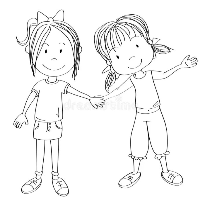 Animated girls holding hands coloring pages