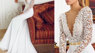 Lace Mermaid Wedding Dress with Long Sleeves