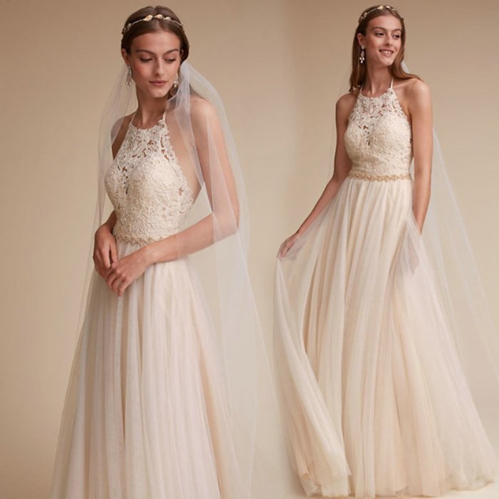 Wedding dress lace halter neck