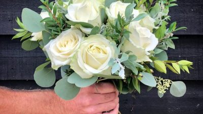 Floral white wedding dress